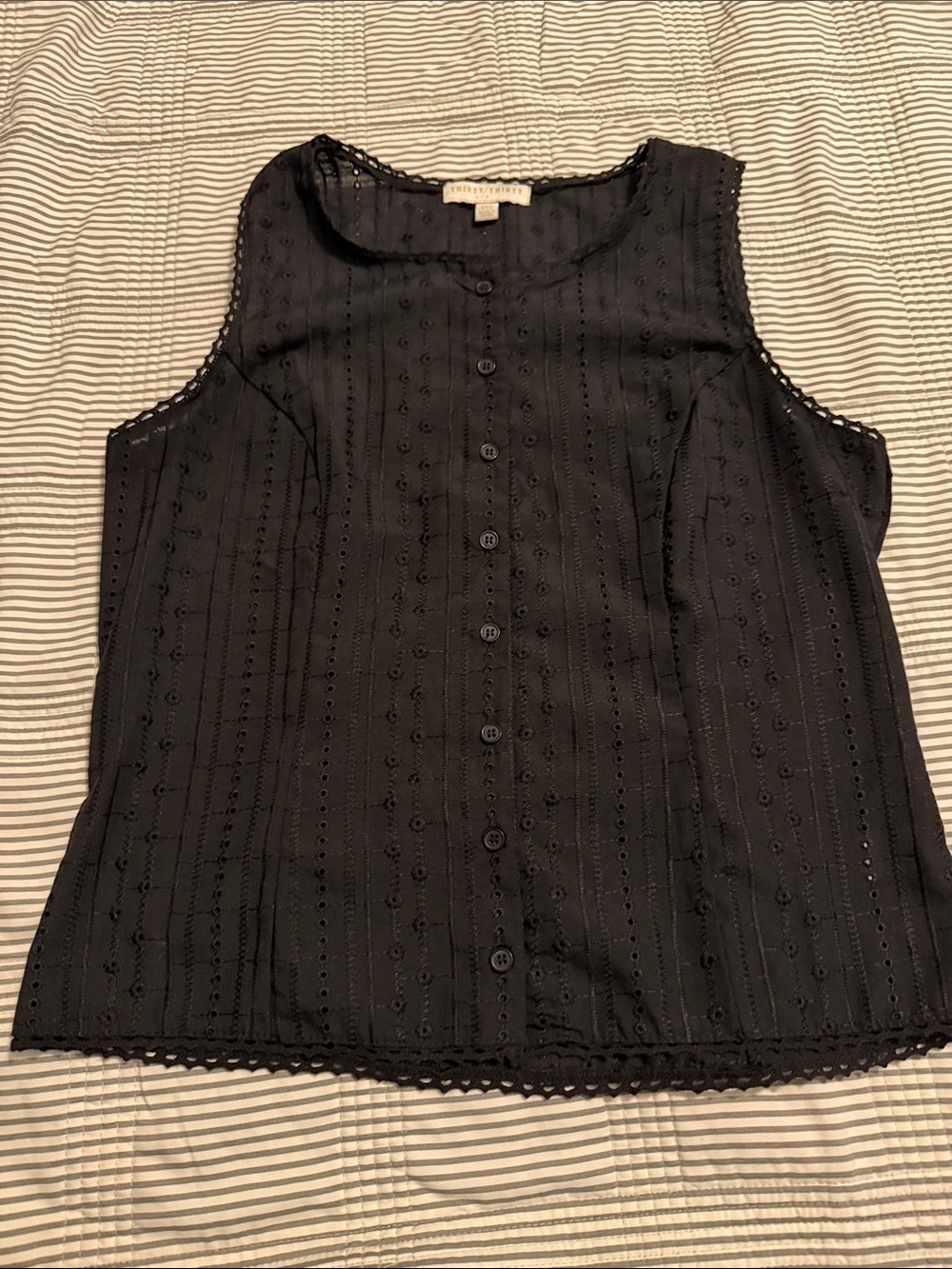 Eyelet Button-Front Sleeveless Top - Black